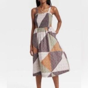 Womens Patchwork Floral Midi Dress Size M Multicolor Sleeveless Boho Cottage